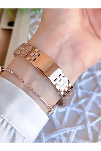 FERRO ساعة يد نسائية باللون الوردي/الذهبي غير قابلة للتشوه وغير قابلة للتشوه بتصميم خاص 3 ATM EFL21252C