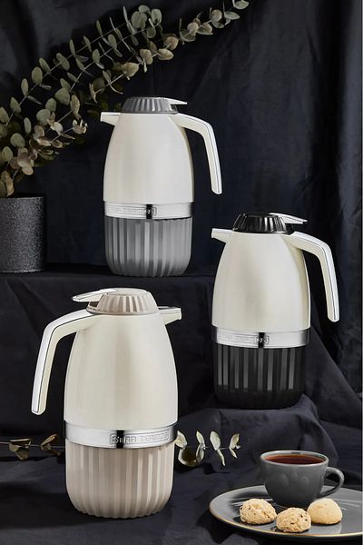 Lizzy ELEGANT + PLUS SERIES - BEIGE - 2 LT GLASS THERMOS 2 Liter Double Layer Tea Thermos