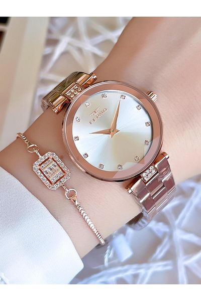 FERRO Rose/Gold Color Non-Tarnish Color-Toss 3 Atm Special Design Women's Wristwatch EFL21297C