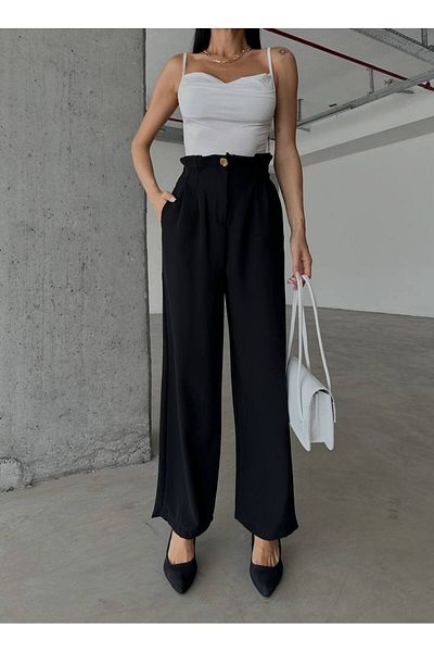Entrendburada Black High Waist Elastic Comfort Trousers - 10566