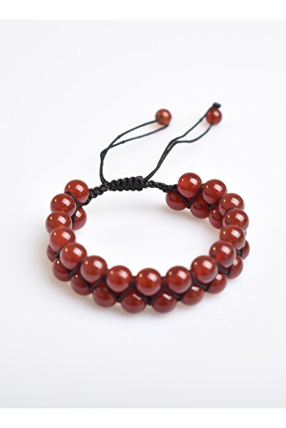 Mavera Doğaltaş Red Agate 8mm Double Row Macrame Natural Stone Bracelet