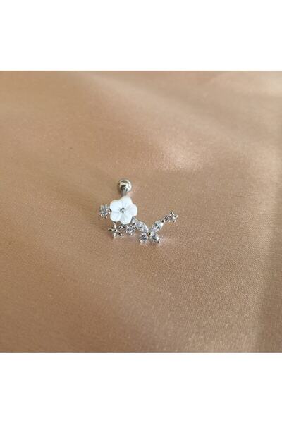 Bylin Zirkon Taşlı Sedefli Çiçek Cerrahi Çelik Piercing- Bar Uzunlugu 6 Mm-1adet