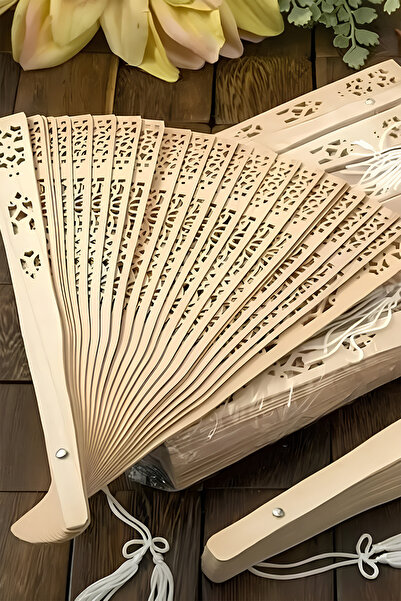 Markafox Doğal Görünümlü Hafif Ahşap El Yelpazesi Estetik Kullanımı Kolay Yel...