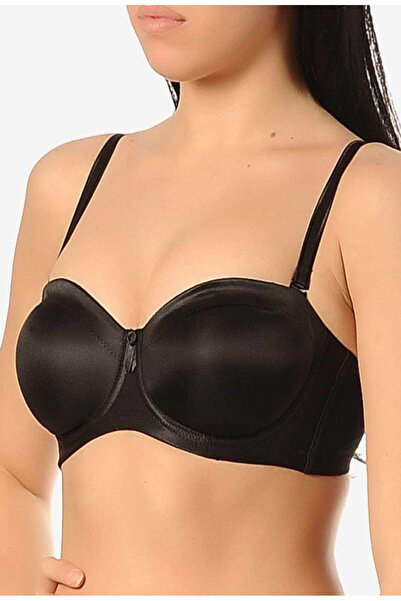 Yeni İnci Kadın Siyah Straplez Balenli Toparlayıcı Sütyen Yeni Sezon