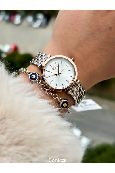 FERRO Brand Sadekasa, Rose/silver Color, Steel Cord Wrist Watch Bracelet