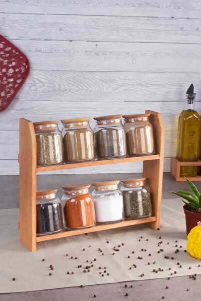 KukiWood طقم توابل ميلودي، طقم 8 بهارات بحامل خشبي وغطاء للمكنسة الكهربائية