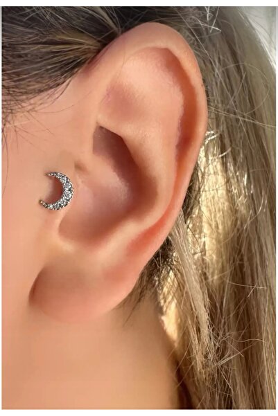 Bylin Cerrahi Çelik Zirkon Taş Bezeli Ay Piercing - Bar Uzunluğu 6 mm - 1 Adet