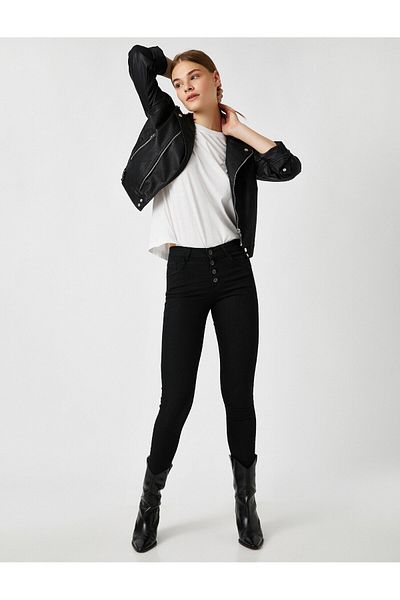 Koton Pantaloni slim din bumbac Carmen Jean - Pantaloni slim cu talie înaltă