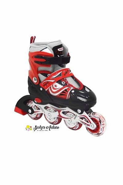 Şeker Adası Lighted Red Children's Skate - Silicone Adjustable Wheel, Metal Body Number