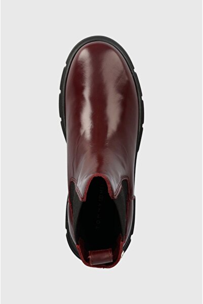 Tommy Hilfiger preppy outdoor low boot kadın bordo  deri bot FW0FW06649