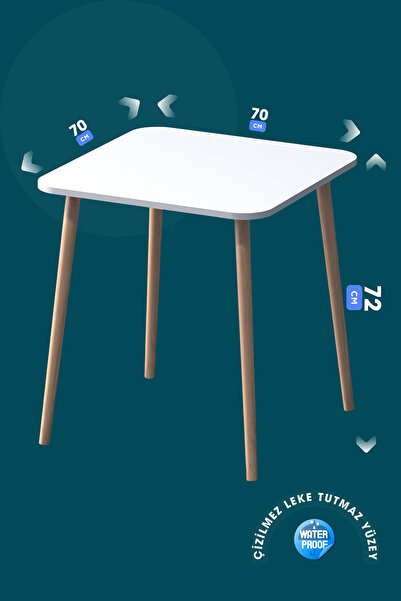 Monte Sehpa Kare 70×70 Ağaç Ayaklı Masa Mutfak Masası Çalışma Masası Bilgisayar Masası
