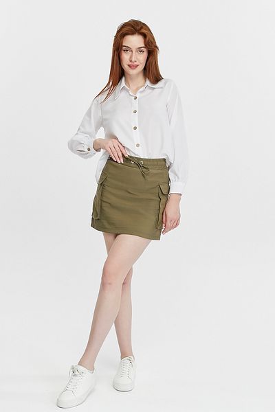 Primaro Elastic Waist Lace Pocket Khaki Shorts Skirt