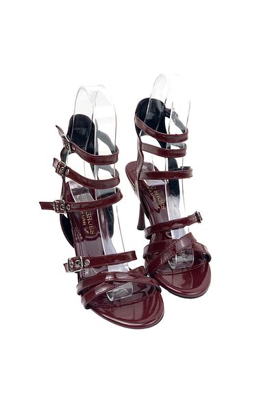 bescobel Women's Meryam Burgundy High Thin Heel Gladiator Heeled Shoes 10 CM Heel 401
