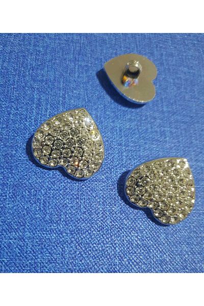 İMREN AKSESUAR 2.5 CM Gray Metallized Heart Crystal Stone Button - 1 Pack 4 Pieces