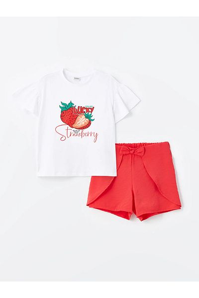 LC Waikiki LCW Kids Crew Neck Printed Short Sleeve Girls' T-Shirt and Shorts