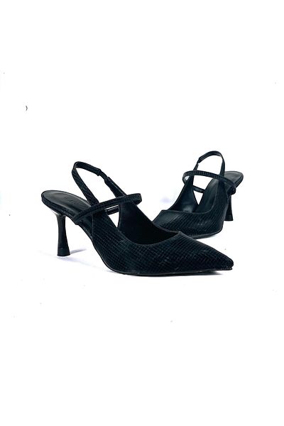 bescobel Women's Olvan Black Pearl Thin Heel Shoes Sandals 7 Cm Heel 608