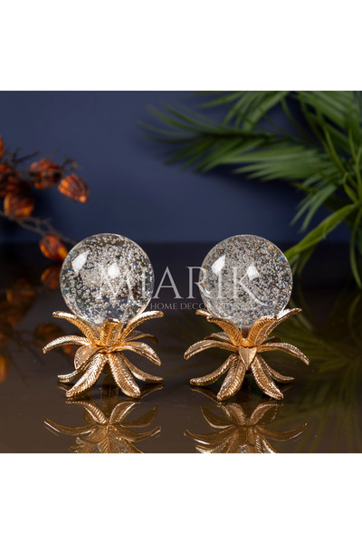 MIARIK DESIGN & DEKORASYON Dekoratif Lotus Yaprak Model 2li Kristal Cam Küre ...