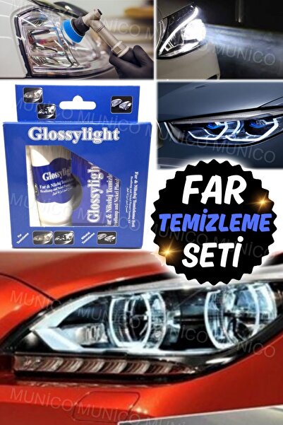 Munico Oto Far Temizleme Kredi + Mendilli Set Araba Motor Cam Film Temizleme Parlatma Cila Seti Profesyonel