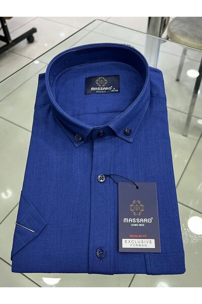 ENRICO MASAROTTI Keten Pamuklu Kısa Kol Gömlek