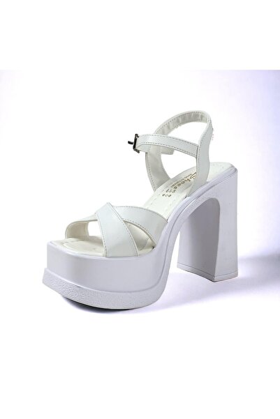 bescobel Women's Palma White High Heel Platform Bridal Shoes Sandals Cross Band 15 Cm 1000