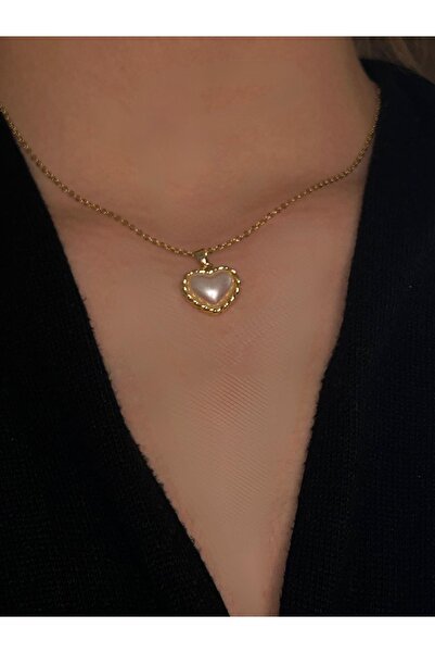 Liva Accessories هدية للحبيب على شكل قلب سلسلة من عرق اللؤلؤ - لون ذهبي غير م...