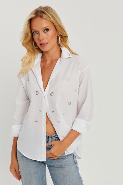 Cool & Sexy Weißes Damenhemd mit Schmucksteinen SF2550