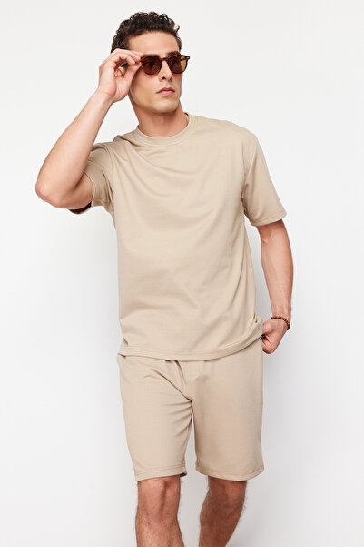 Trendyol Collection Tričko pravidelného střihu v barvě kamene - TMNSS24TS00258