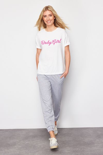 Trendyol Collection Gray Melange Slogan Jogger T-shirt and Sweatpants Set - TWOSS24AU00125