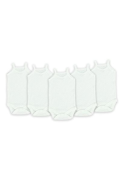 Novibaby 5-Piece Jacquard Rope Strap Baby Bodysuit with Snap Fasteners 100% Cotton - Ecru