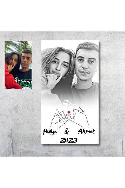 Hediye Vakti Sevgililere Özel Karakalem Çift El Duvar Posteri - Çerçevesiz