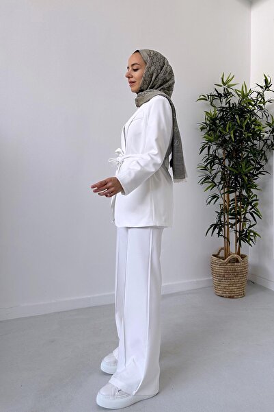 Ka Hijab Σετ παντελόνι με επένδυση Blazer Jacket - Λευκό
