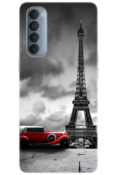 OPPO Reno 4 Pro (CPH2109) Uyumlu Kılıf Desen Baskı Silikon Eyfel Kulesi Antik...