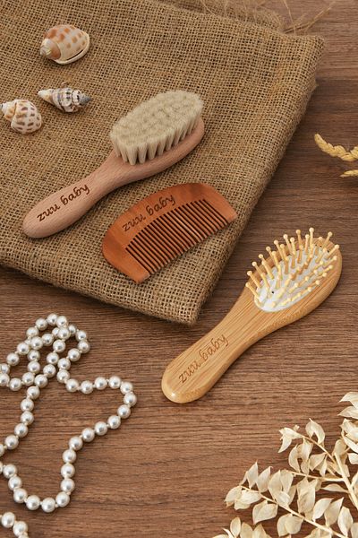 Zuu Baby Baby Comb Set - 100% Goat Hair - Bamboo and Wood