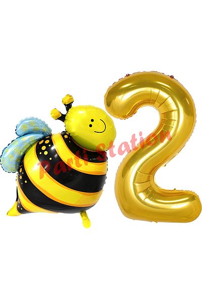 Parti Station Bee Bee Concept 2 Years Old Balloon Set Bee Balloon and Gold Number Balloon Birthday Balloon Set