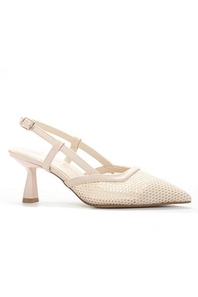 GDT Ayakkabı Nude Color Mesh Goblet Heel Open Back Women's Evening Dress Shoes