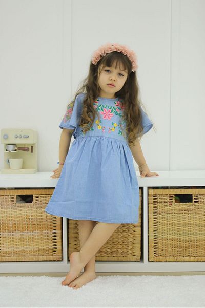 BERFONZO KIDS Бродирана дънкова рокля за момиче