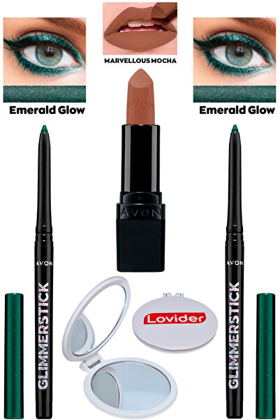 AVON Asansörlü Göz Kalemi Pırıltılı Emerald Glow 2'li + Marvellous Mocha Mat ...