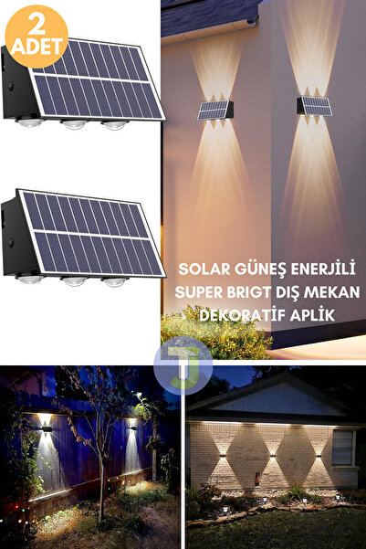 Technojet Solar Güneş Enerjili 6 Ledli Bahçe Aydınlatması Aplik Sarı Işık Led Lamba (2 Adet)
