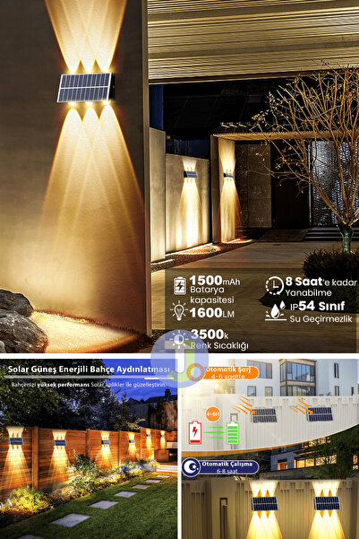 Technojet Solar Güneş Enerjili 6 Ledli Bahçe Aydınlatması Aplik Sarı Işık Led Lamba (1 Adet)