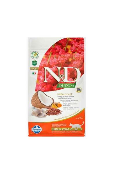 N&D Nd quinoa tahılsız kedi 5kg skin coat ringa balığı hindistan cevizli kedi...