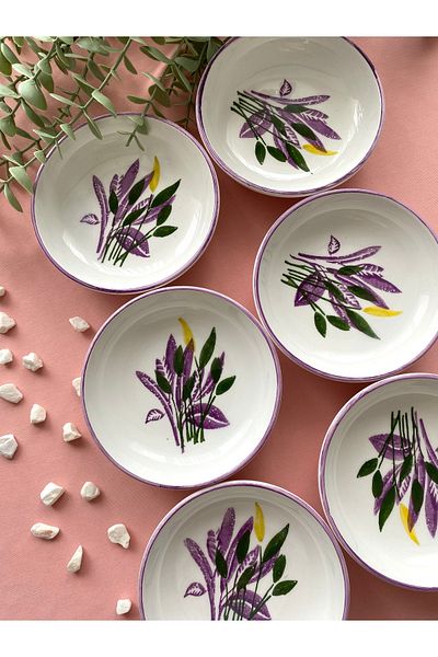 Areyma Başak Lilac Model 6-Piece Round Small Breakfast Plate
