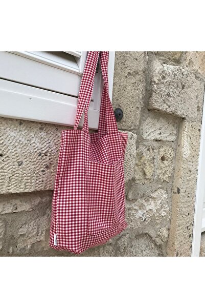 Sumicorn Design Kırmızı Pötikareli Çevre Dostu Bez Çanta,cepli Keten Kol Ve Omuz Çantası,unisex Alışveriş Çantası