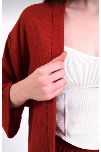 PLA STORE Claret Red Kimono Top and Bottom Set