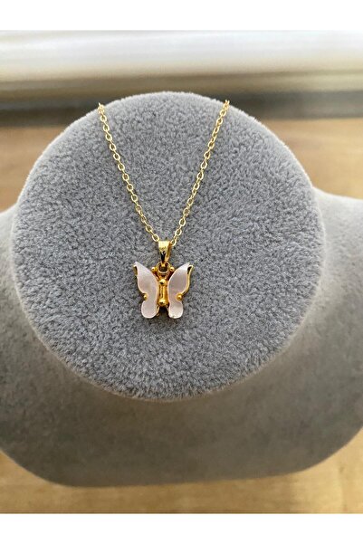 Judas Takı Women - Gold Cream Colored Butterfly Necklace