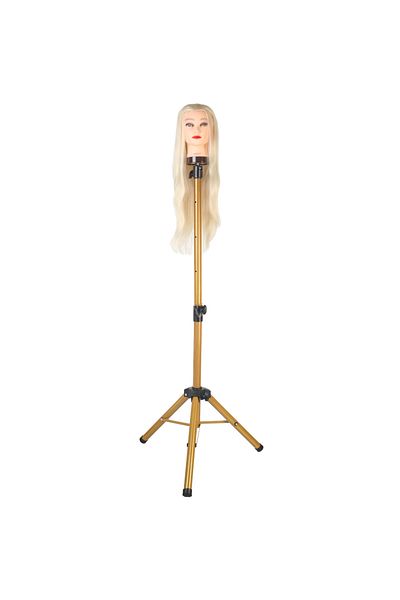 KONAK PERUK Glitter Gold Metal Tripod - For Hairdresser Training Mannequin + Carrying Bag