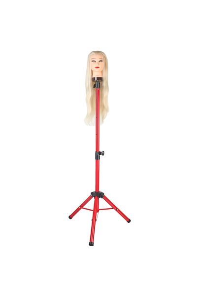 KONAK PERUK Red Metal Tripod - For Hairdresser Training Mannequin + Carrying Bag