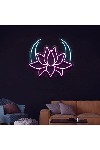 Lotus Çiçek Neon Tabela  - Led Dekoratif Duvar Aydınlatması - 5mm Şeffaf Pleksi Malzemesi
