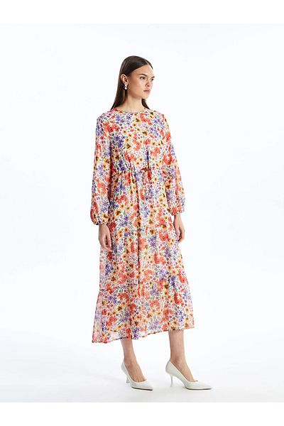 LC Waikiki Rochie de damă LCW Modest, cu mâneci lungi, cu gât și flori