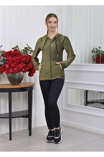 Nuseel Hooded Corduroy Cardigan Khaki Color