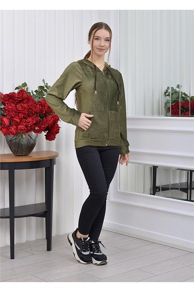 Nuseel Hooded Corduroy Cardigan Khaki Color